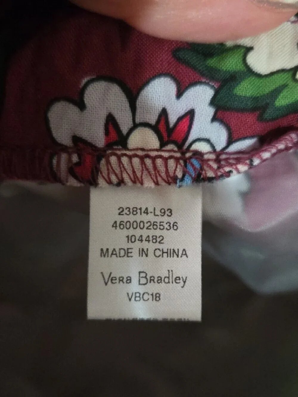 Vera Bradley Floral Drawstring Bag — Burgundy